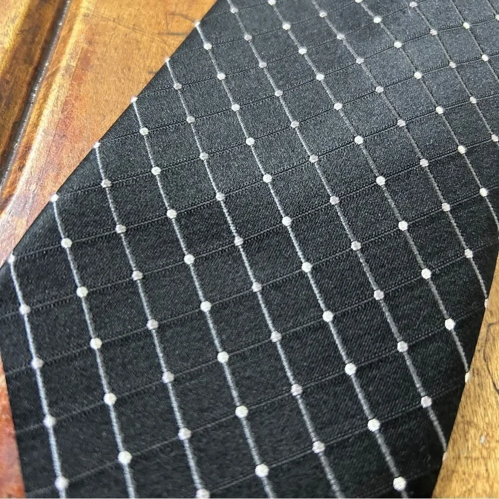 Geoffrey Beene Black Silk Tie Silver & Gray Diagonal Lines & Dots NWT New
